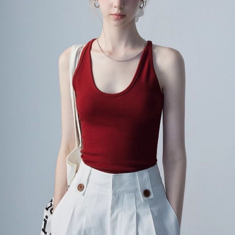 Women's Red Halterneck Padded Camisole Backless Top