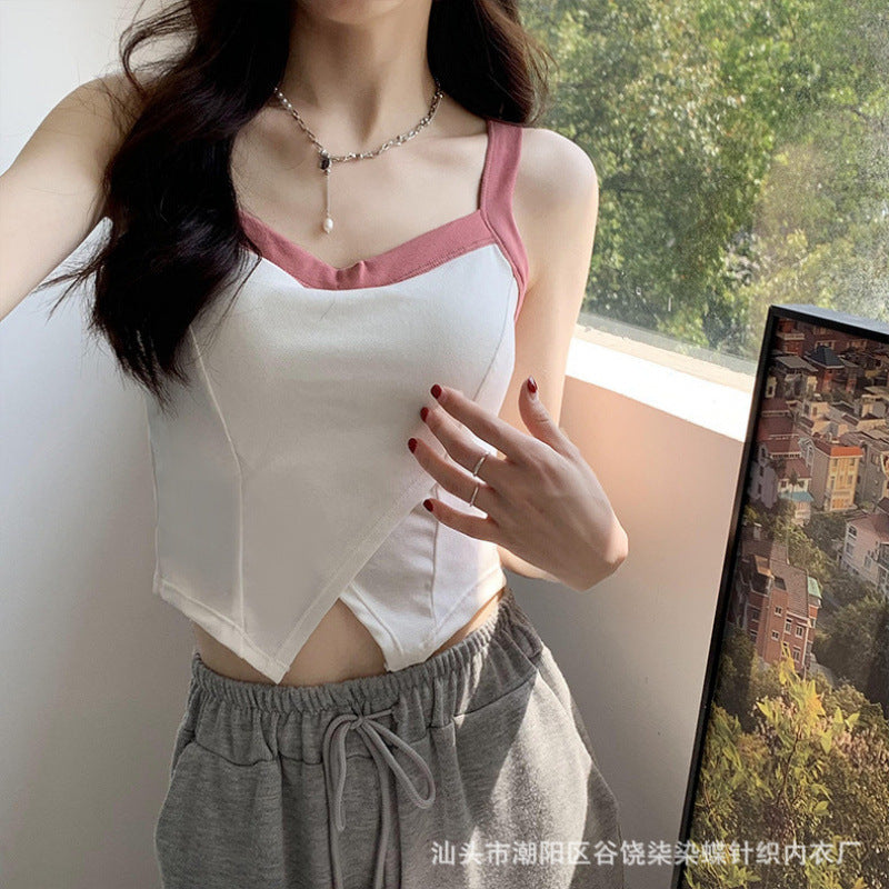 White Slit Camisole Women Padded Slim Fit Summer Top