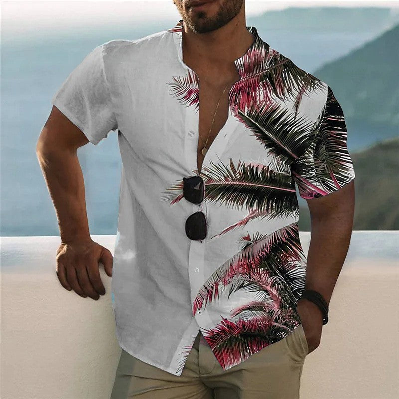 Men's 3D Printed Hawaiian Leaves Beach Casual Short Sleeve Shirt