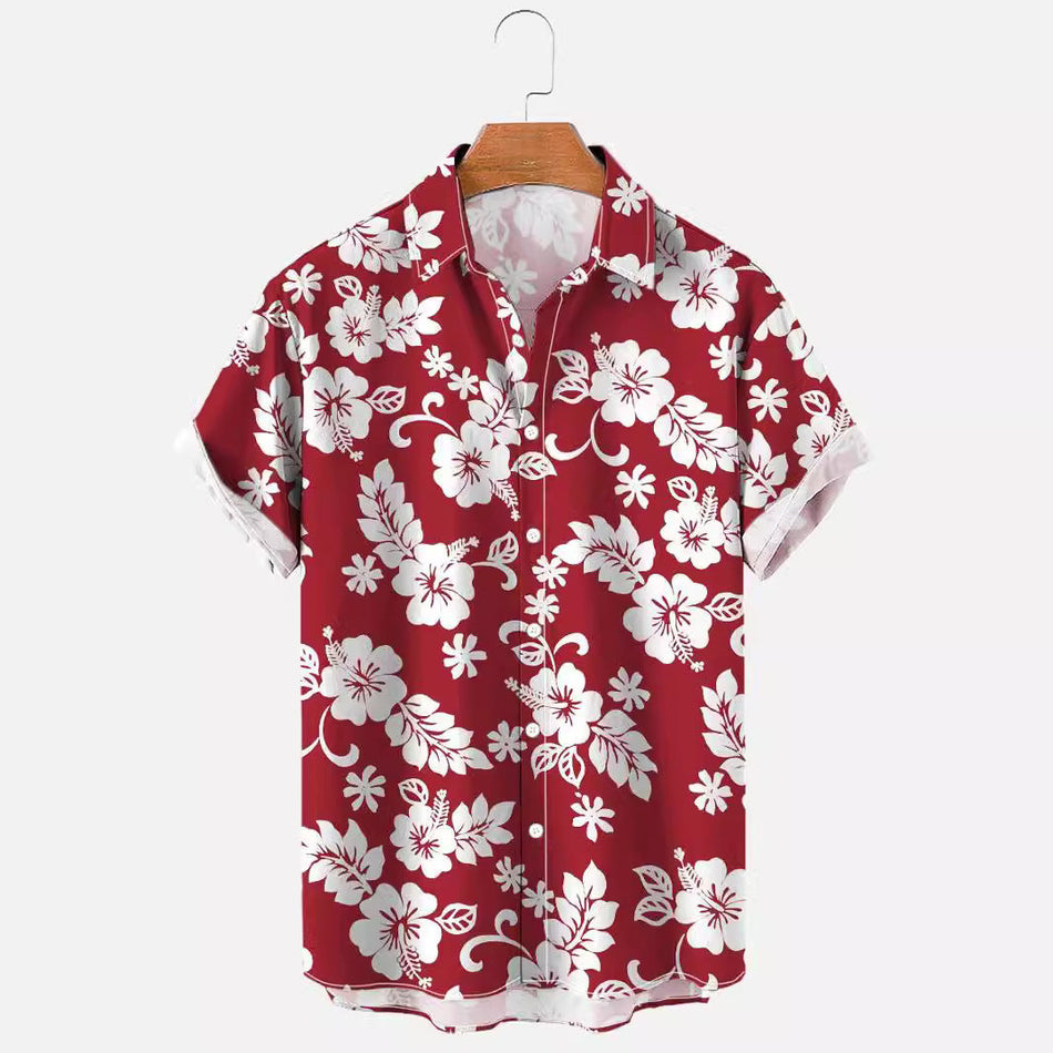 Men's 3D Floral Hawaiian Printed Short Sleeve Summer Shirt