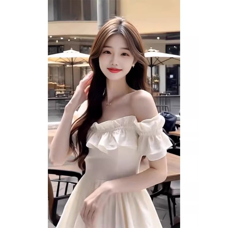 White Off Shoulder A-Line Dress Women Summer Elegant Midi Dress