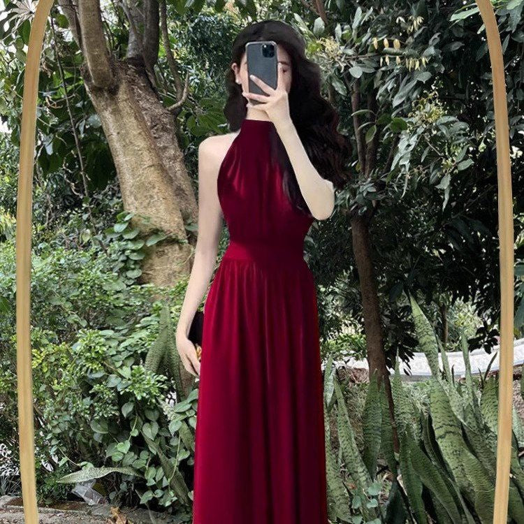 Black Halterneck Slit Waist Sleeveless Maxi Dress Women
