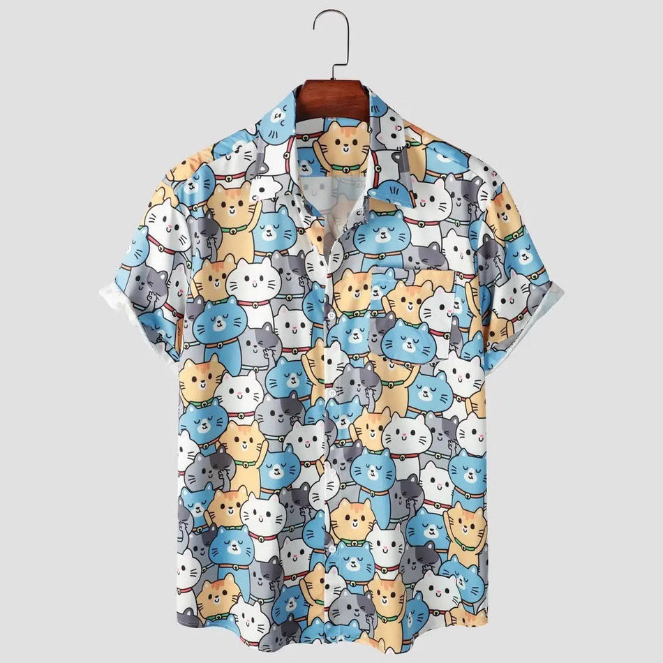 Men's 3D Printed Lapel Short Sleeve Casual Summer Shirt