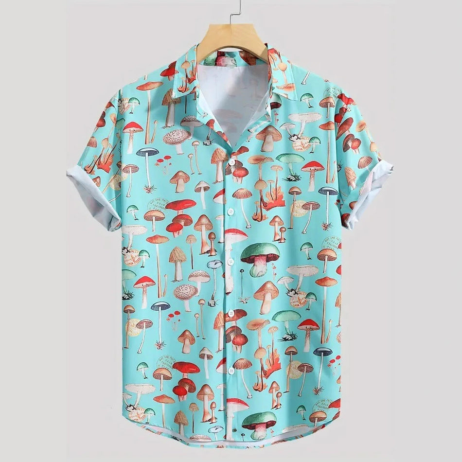 Men's 3D Printed Lapel Short Sleeve Casual Summer Shirt
