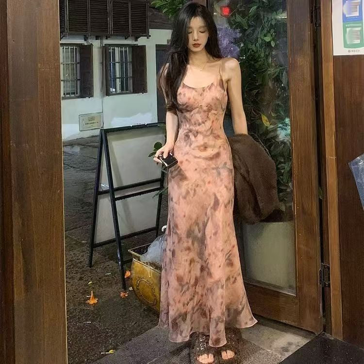 Dried Rose French Cardigan Set Dress Women Slimming A-Line Midi