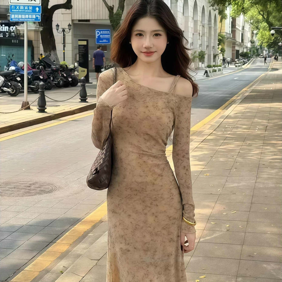 One Shoulder Halter Hollow Slim Fit Maxi Dress Women Elegant