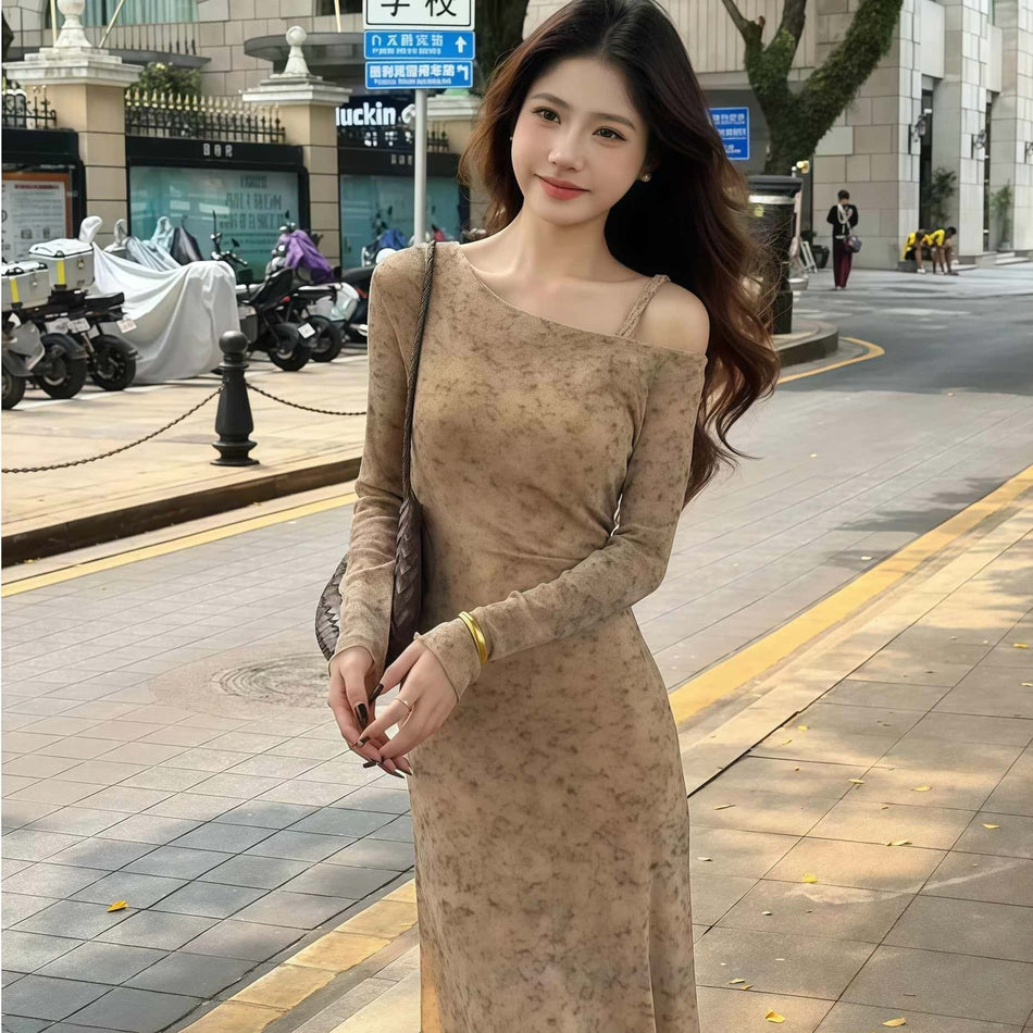 One Shoulder Halter Hollow Slim Fit Maxi Dress Women Elegant
