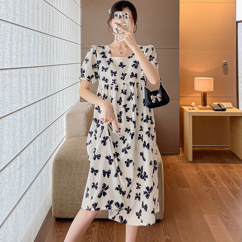 Square Collar Butterfly Maternity Midi Dress Women Plus Size