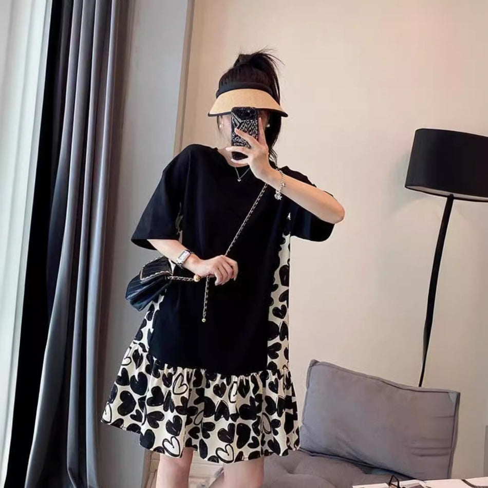 Korean Style Floral Midi Dress Women Plus Size Summer Elegant