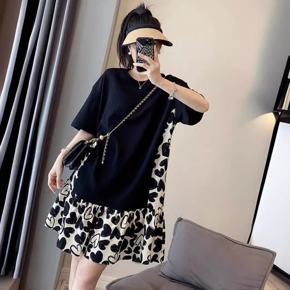 Korean Style Floral Midi Dress Women Plus Size Summer Elegant