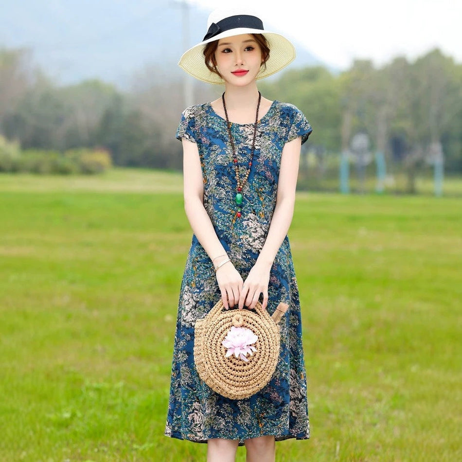 Plus Size Cotton Silk Lounge Dress for Women Loose Home Dress