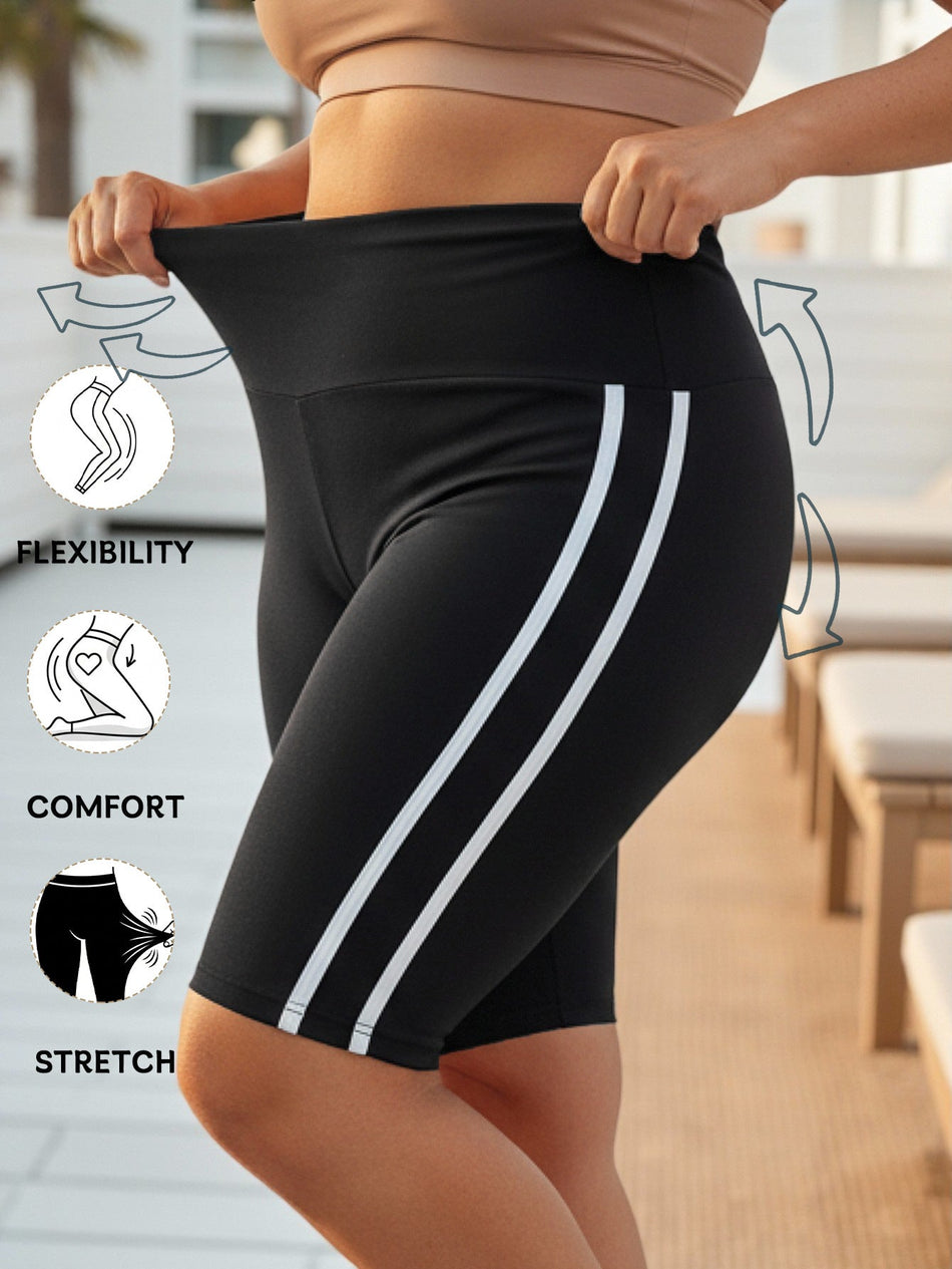 Plus Size Double Stripe Yoga Shorts Women Stretch Activewear