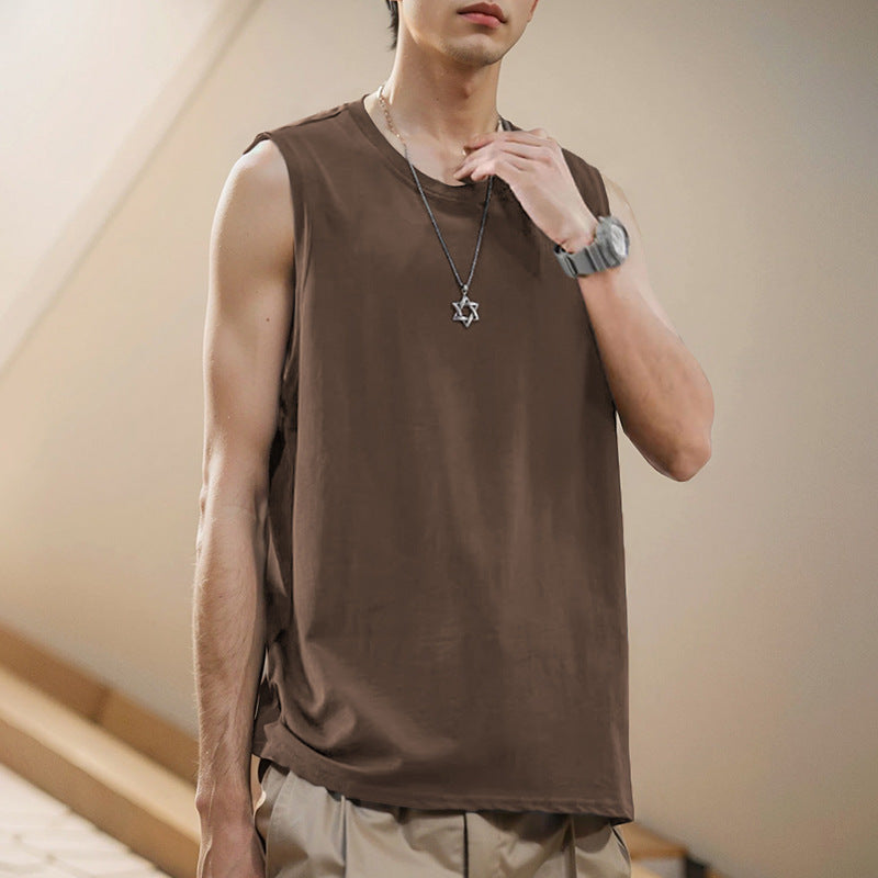 Men's Pure Cotton Wide Shoulder Sleeveless Loose Tank Top