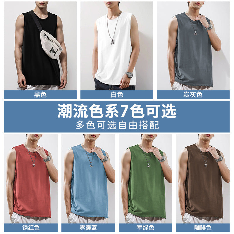 Men's Pure Cotton Wide Shoulder Sleeveless Loose Tank Top