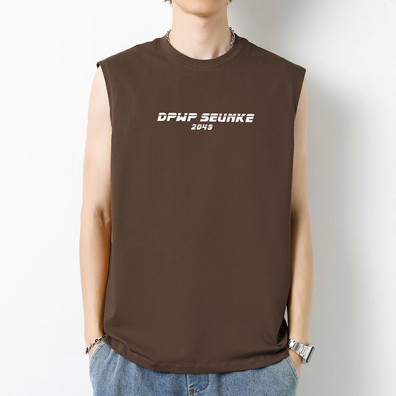 Men's Pure Cotton Letter Print Sleeveless Fitness Tank Top