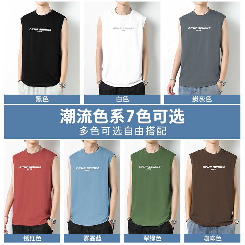 Men's Pure Cotton Letter Print Sleeveless Fitness Tank Top