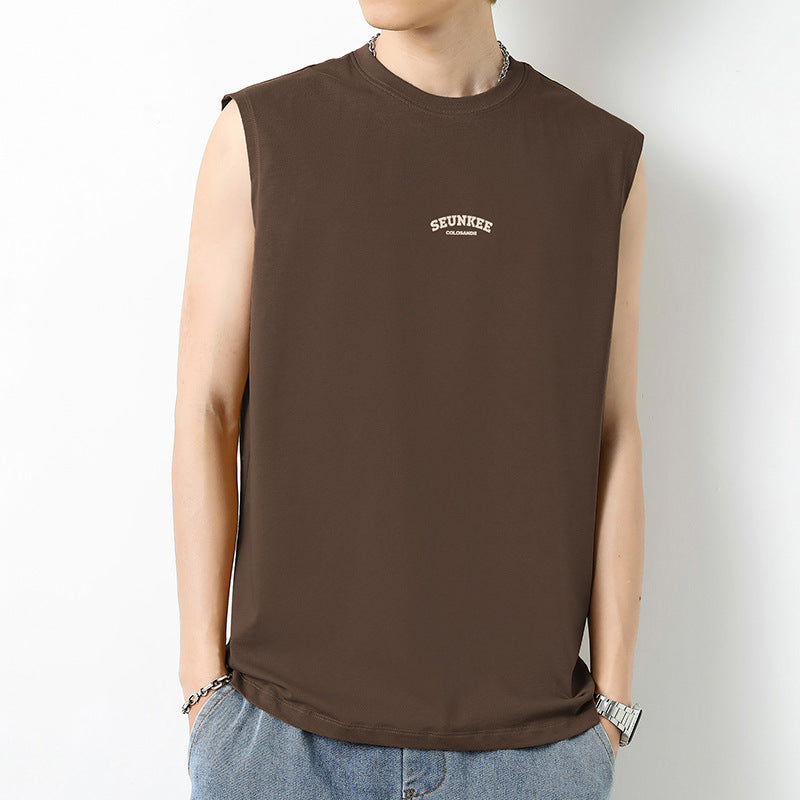Men's Cotton Sleeveless Letter Print Loose Fit Sports Vest