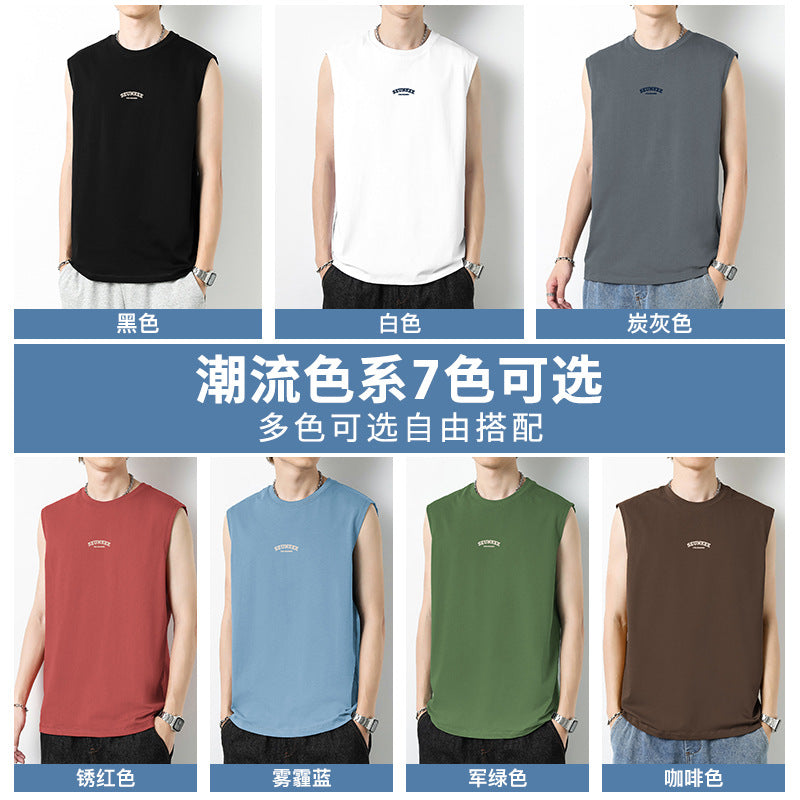 Men's Cotton Sleeveless Letter Print Loose Fit Sports Vest