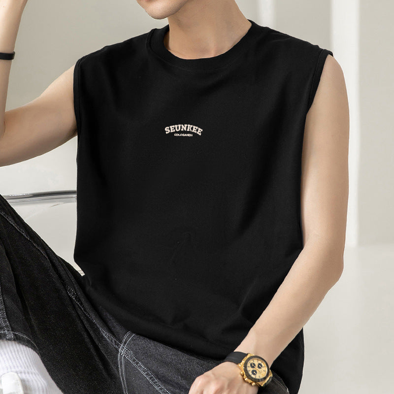 Men's Cotton Black Wide Shoulder Loose Fit Sleeveless Vest