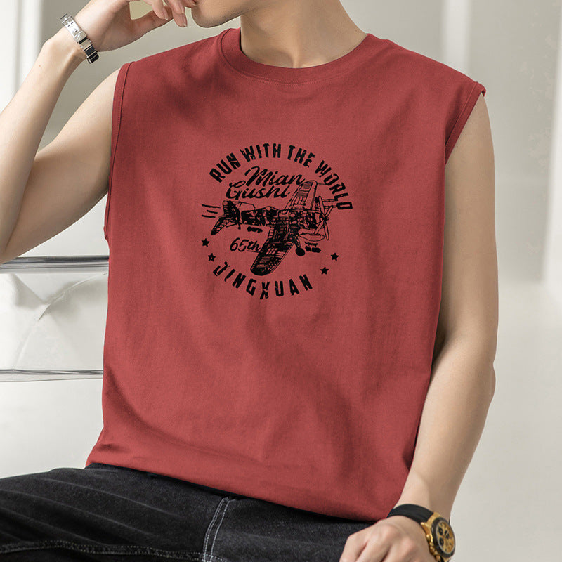 Men's Pure Cotton Letter Print American Style Sleeveless Vest