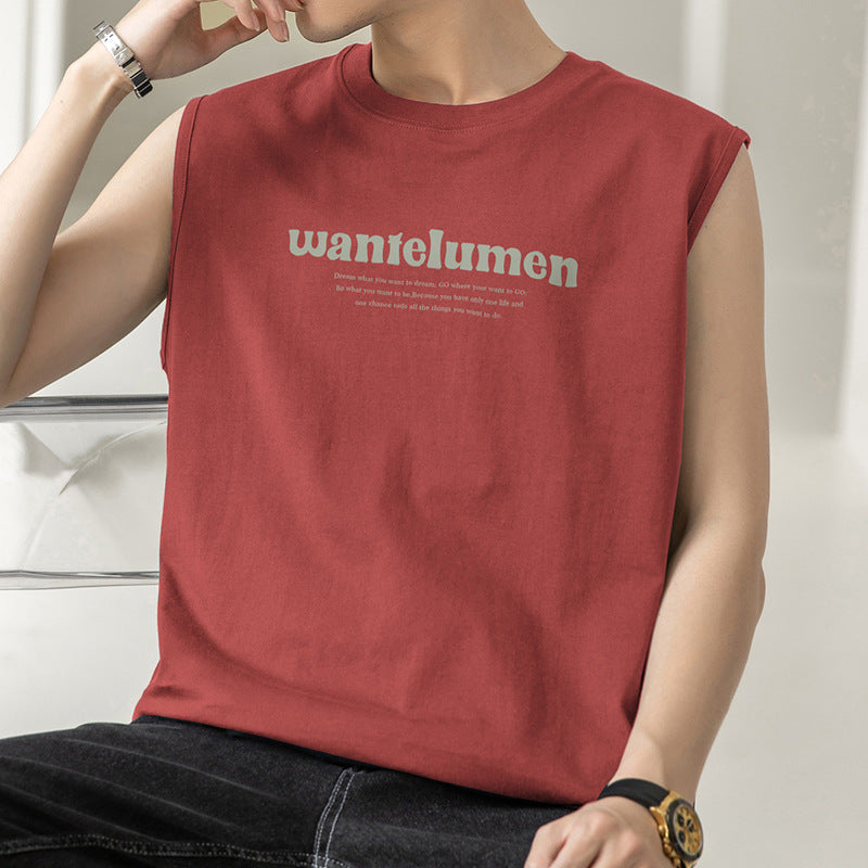 Men's Cotton Letter Print Loose Fit Sleeveless Sports Vest
