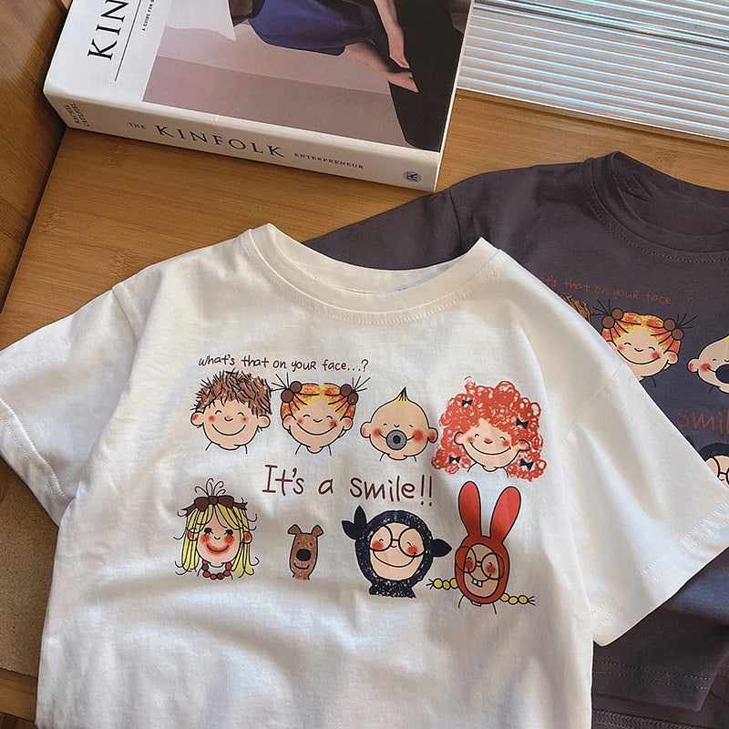 Kids' Cotton Cartoon Short Sleeve Casual T-Shirt