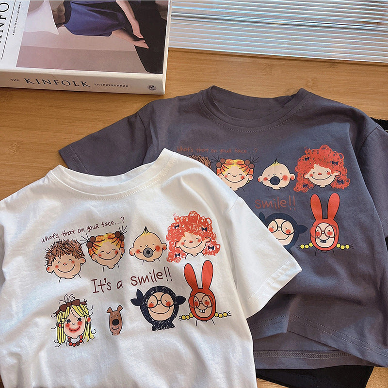 Kids' Cotton Cartoon Short Sleeve Casual T-Shirt