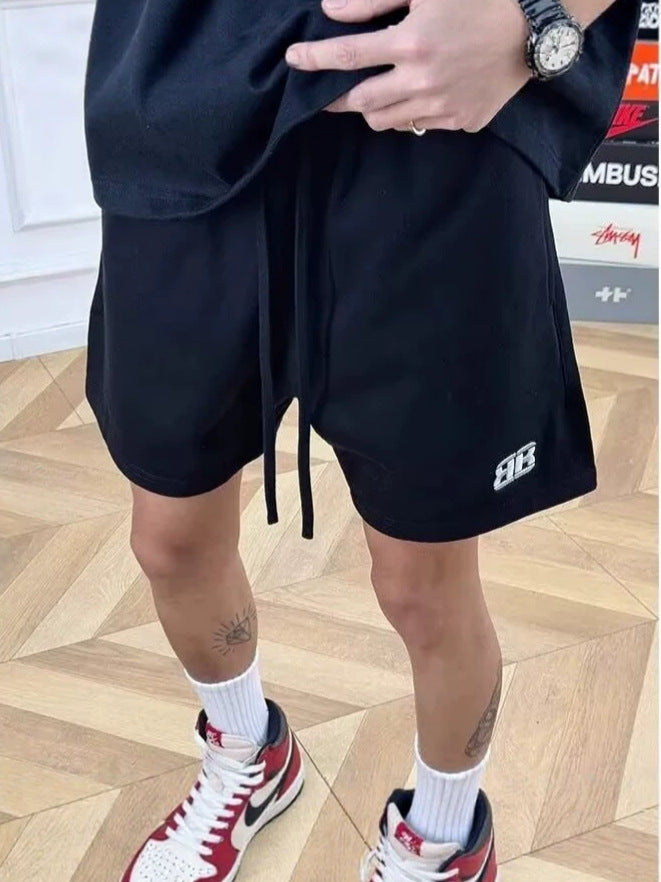 Unisex American Style Embroidered Casual Mid-Length Shorts Loose