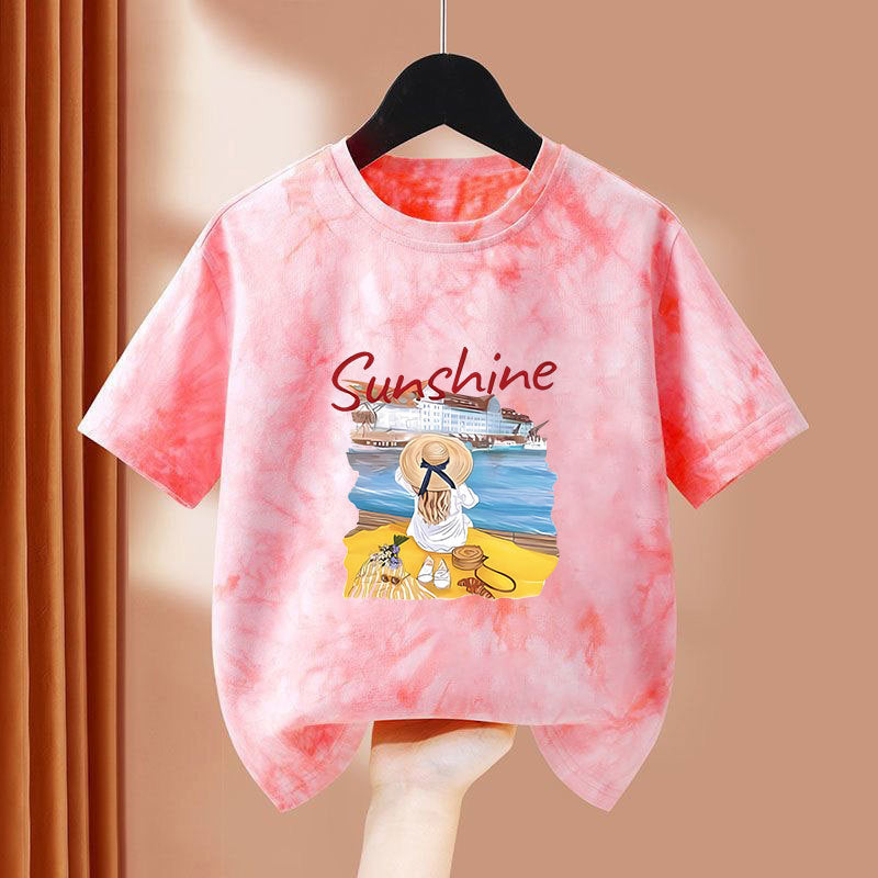 Girls' Cute Print Loose Fit Short Sleeve T-Shirt