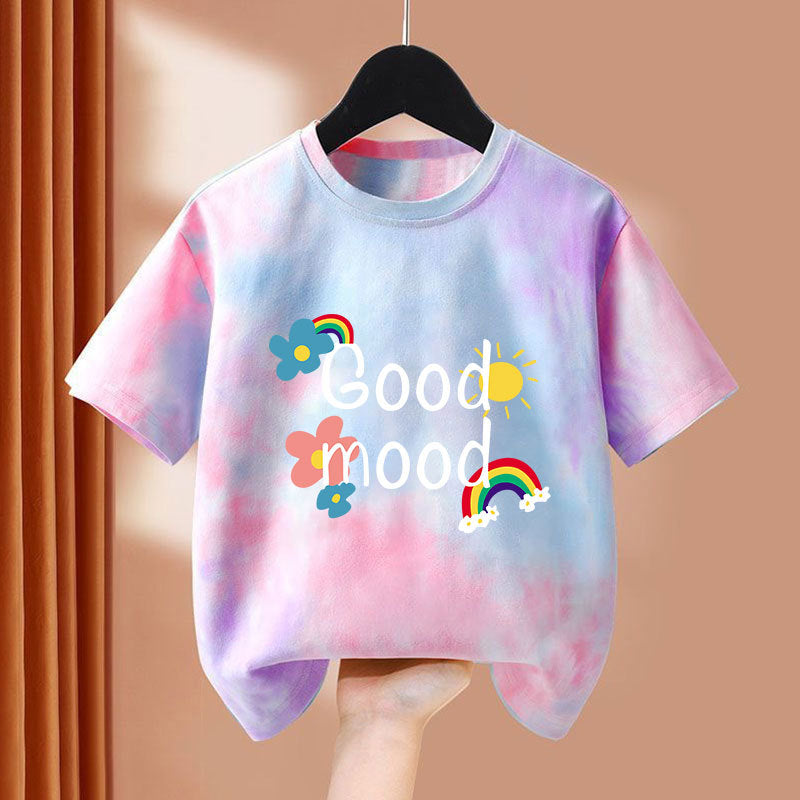 Girls' Cute Print Loose Fit Short Sleeve T-Shirt