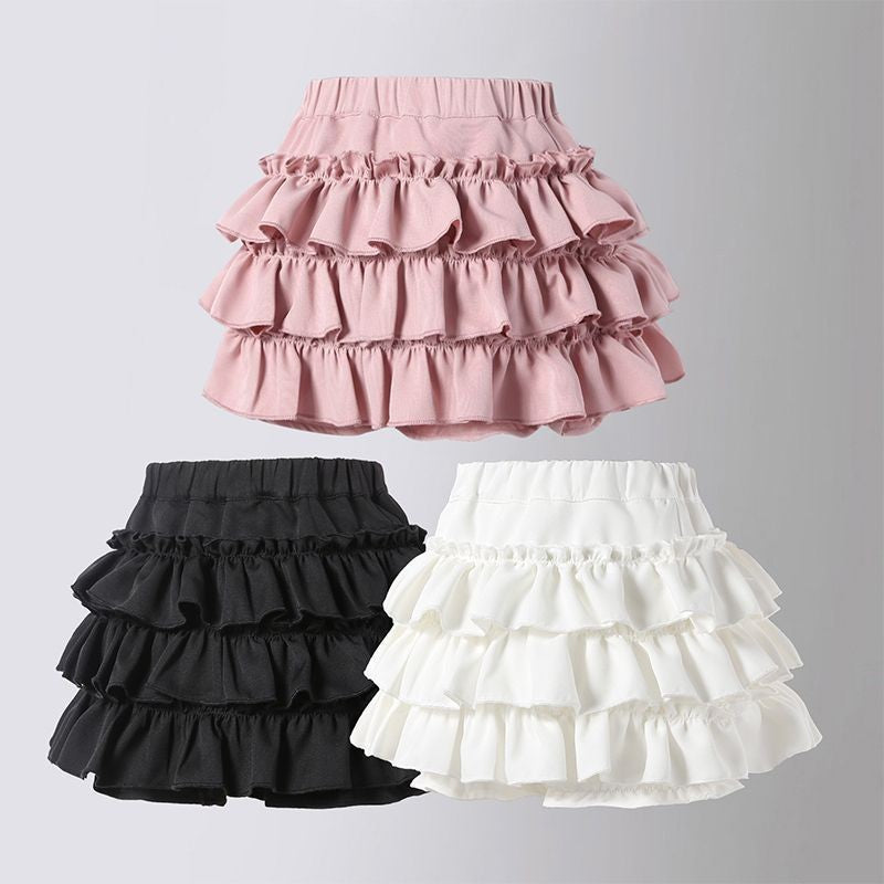 Girls' Pleated Layered Puff Skirt