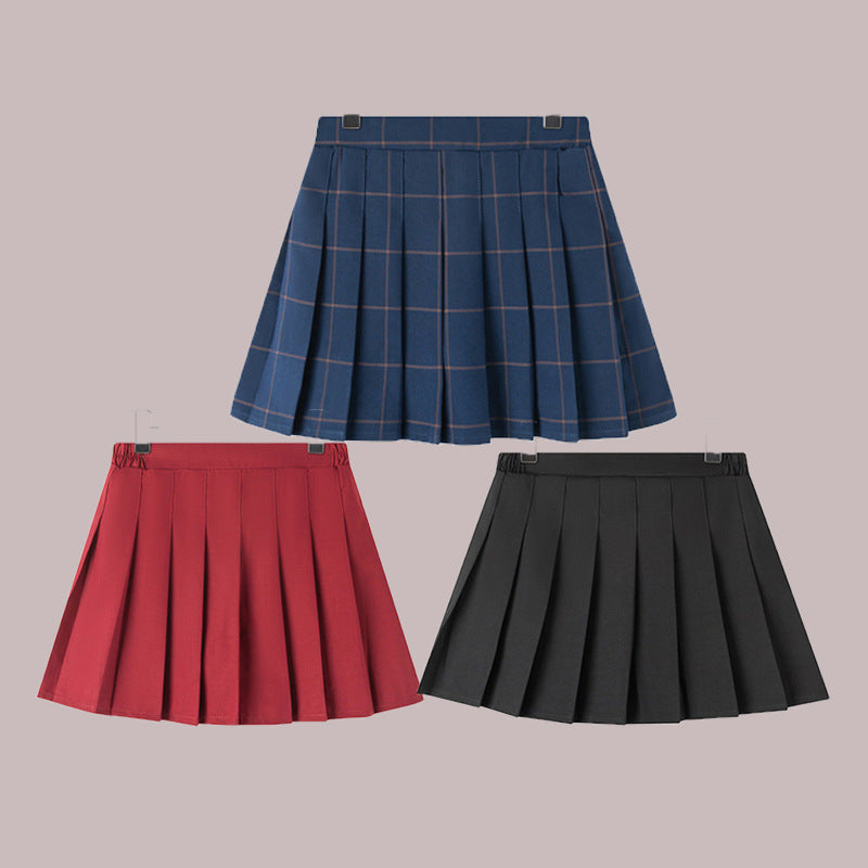 Girls' Black Plaid Pleated School Skirt