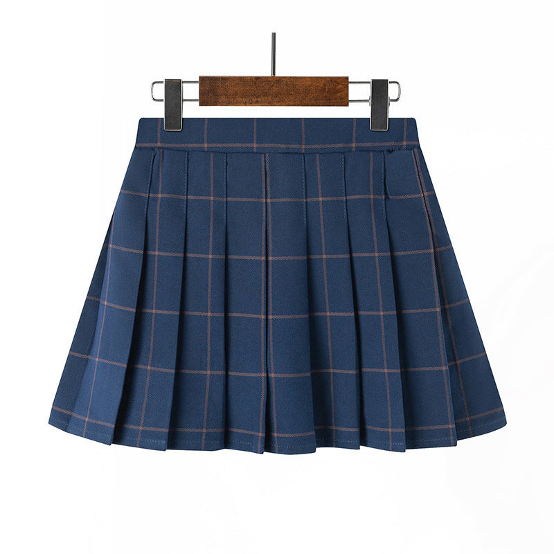 Girls' Black Plaid Pleated School Skirt