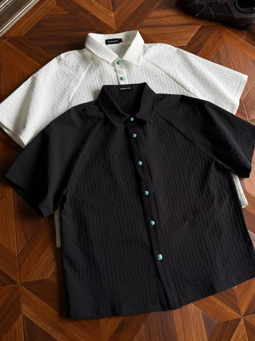 Men's Turquoise Boxy Fit Summer Shirt Jacket Clean Old Money