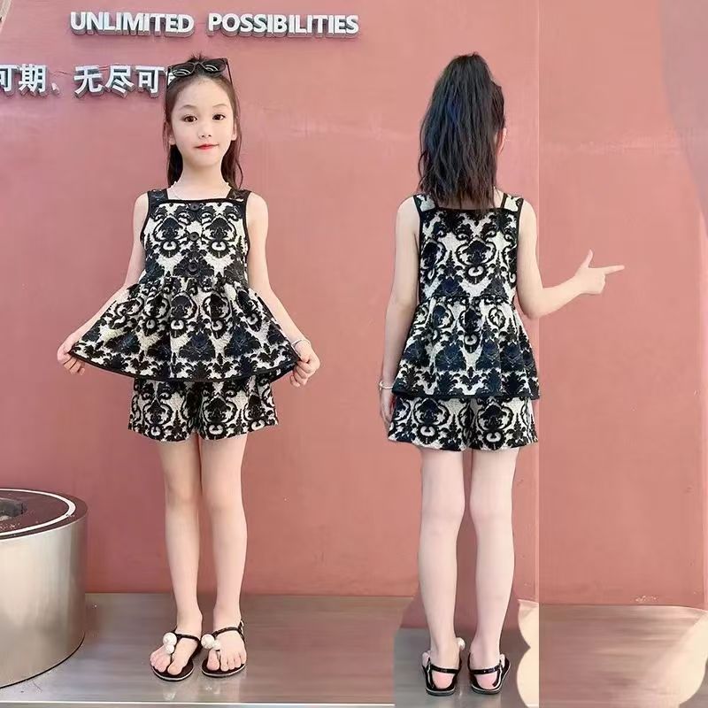 Girls' Floral Suspender Dress with Sleeveless Top Set