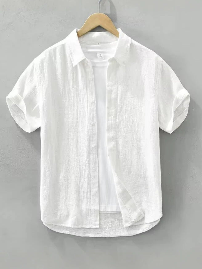 Men's Japanese Linen Lapel Short Sleeve Casual Summer Shirt