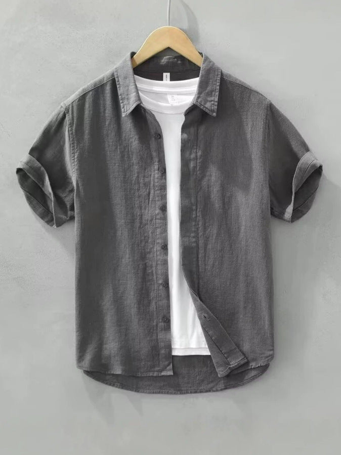 Men's Japanese Linen Lapel Short Sleeve Casual Summer Shirt
