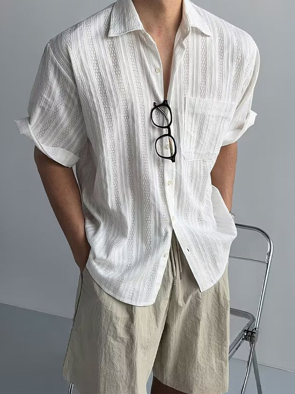 Men's American Style Hollow Out Short Sleeve Casual Summer Shirt