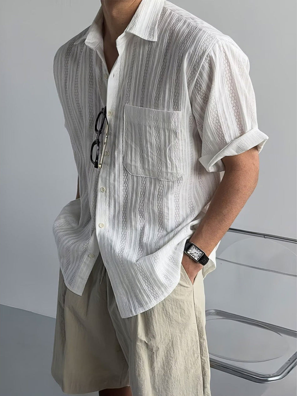Men's American Style Hollow Out Short Sleeve Casual Summer Shirt