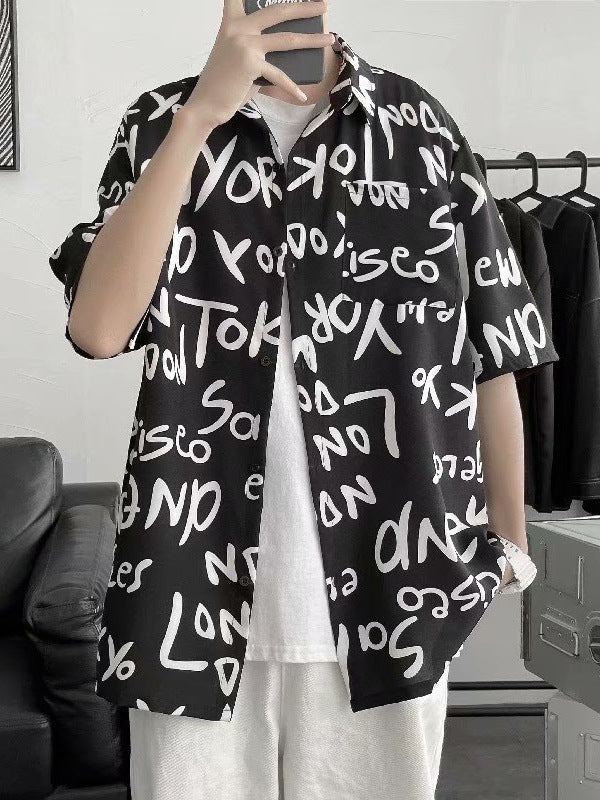 Men's Hong Kong Style Artistic Loose Fit Summer Short Sleeve