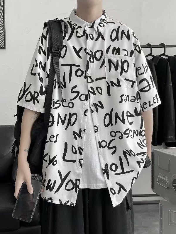 Men's Hong Kong Style Artistic Loose Fit Summer Short Sleeve