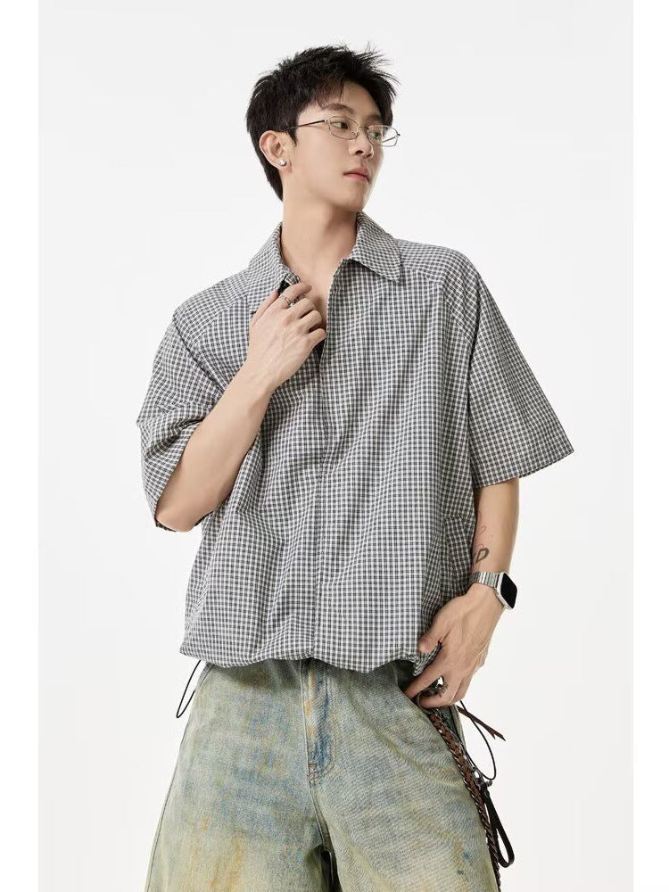 Men's Japanese Retro Plaid Short Sleeve Casual Lapel Shirt Jacket