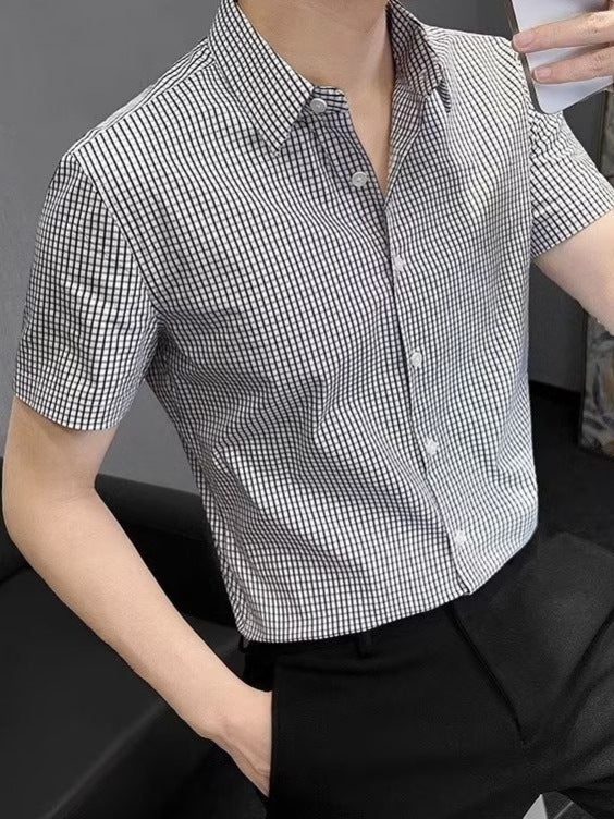 Men's Slim Fit Plaid Short Sleeve Business Casual Summer Shirt