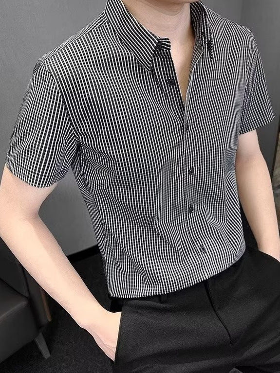 Men's Slim Fit Plaid Short Sleeve Business Casual Summer Shirt