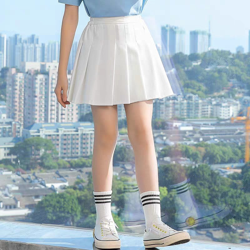 Girls' White Pleated Tennis Skirt Summer Sports Skort