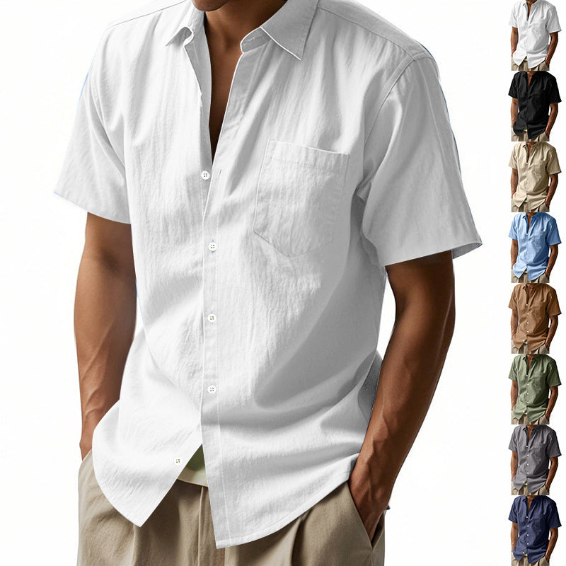 Men's Hawaiian Style Linen Henry Collar Casual Summer Shirt