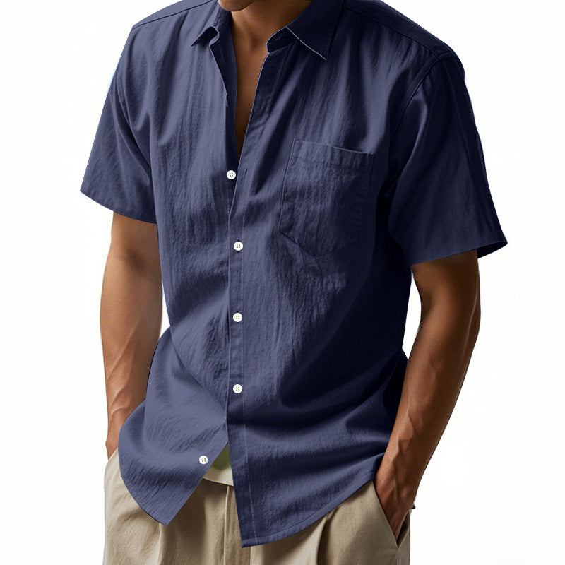 Men's Hawaiian Style Linen Henry Collar Casual Summer Shirt