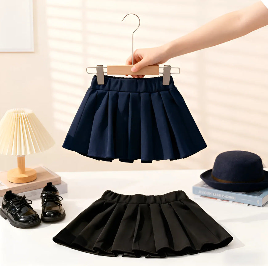 Girls' French Style Solid Pleated Academy Skirt