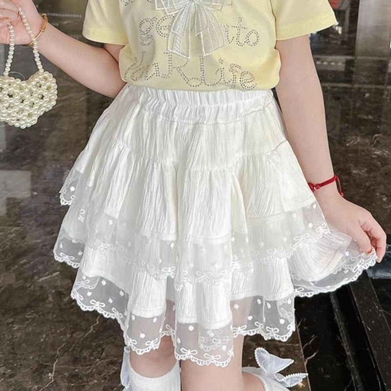 Girls' Lace Mesh Layered Skort with Safety Shorts