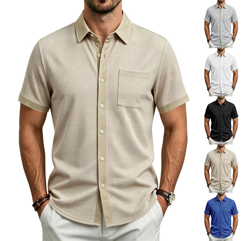 Men's Color Block Waffle Quick-Dry Loose Fit Summer Shirt